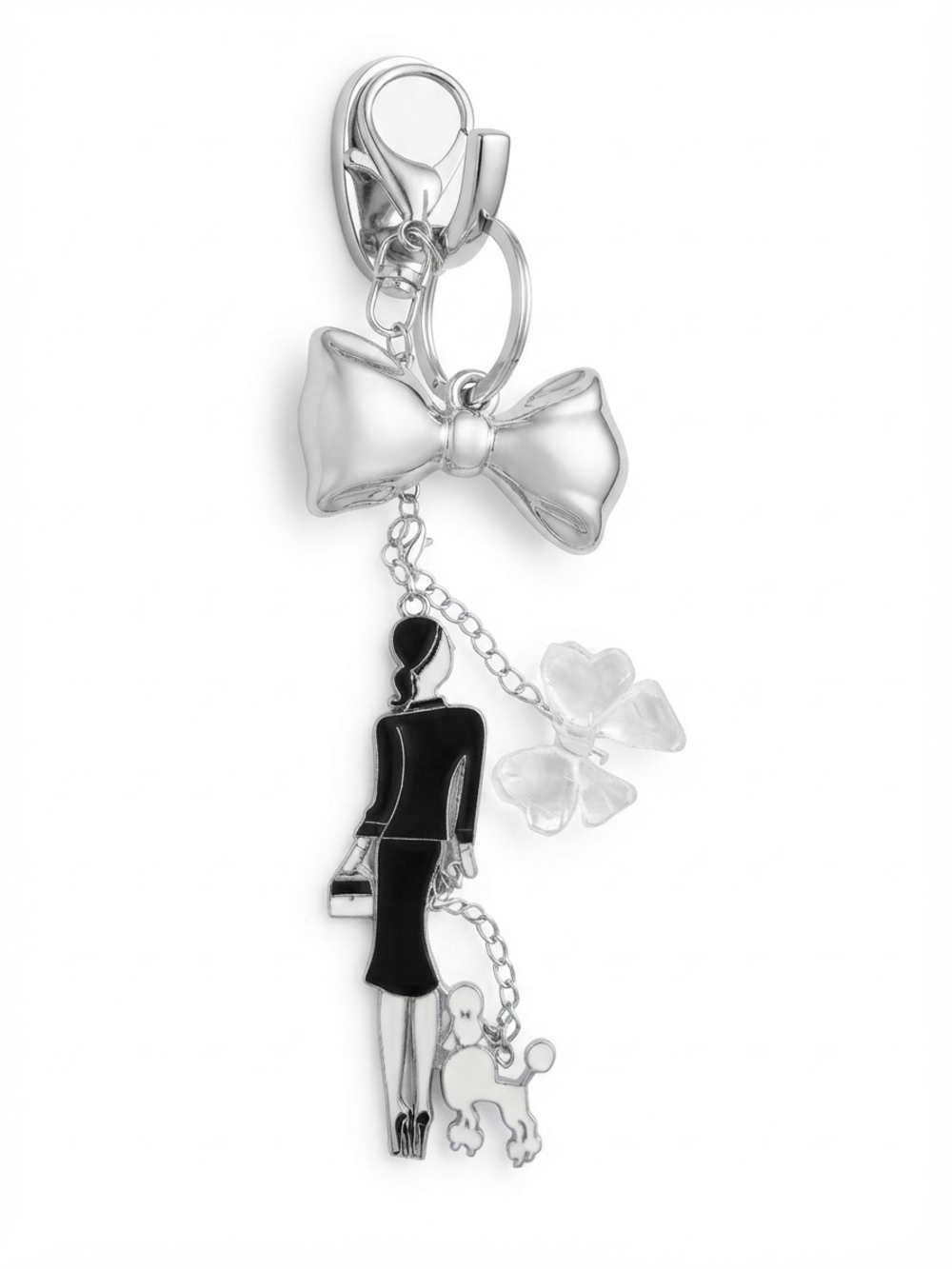 NEW Handmade Silver & Black Woman w/ Poodle Charm Keychain/Bag Charm  (0325)